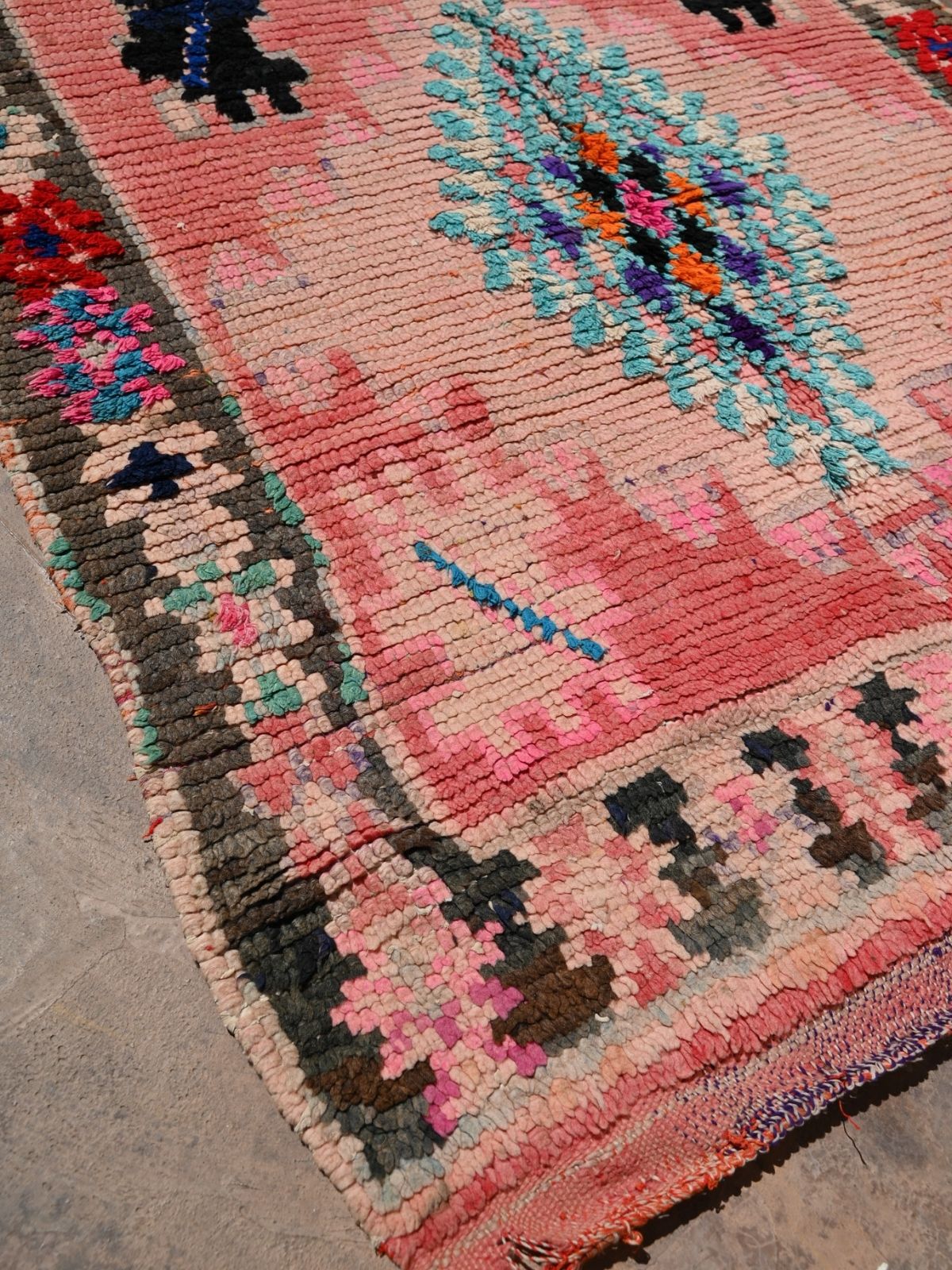Vintage Boujad Runner Rug - Pink Blue Diamond 105x230cm