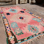 Vintage Boujad Runner Rug - Pink Blue Diamond 105x230cm