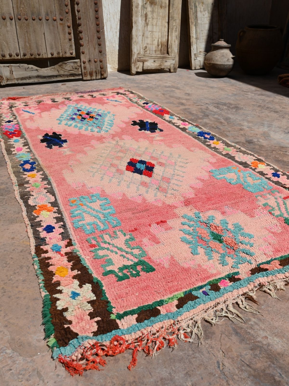 Vintage Boujad Runner Rug - Pink Blue Diamond 105x230cm