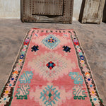 Vintage Boujad Runner Rug - Pink Blue Diamond 105x230cm