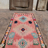 Vintage Boujad Runner Rug - Pink Blue Diamond 105x230cm