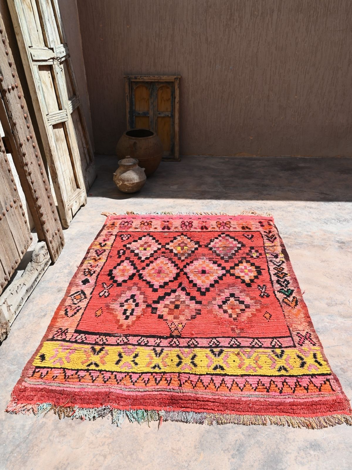 Vintage Boujad Rug - Bright Red Diamonds 128x170cm
