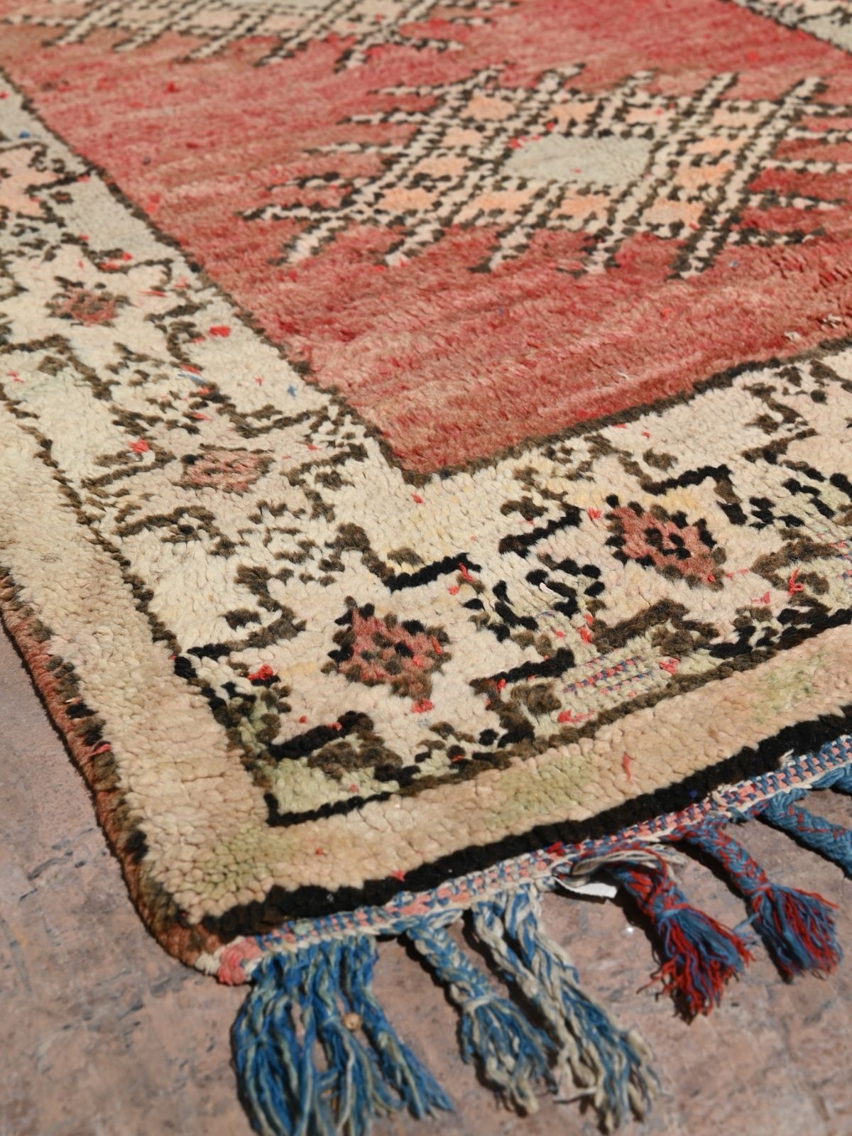 Vintage Boujad Runner Rug - Pink & Soft Yellow 105x230cm
