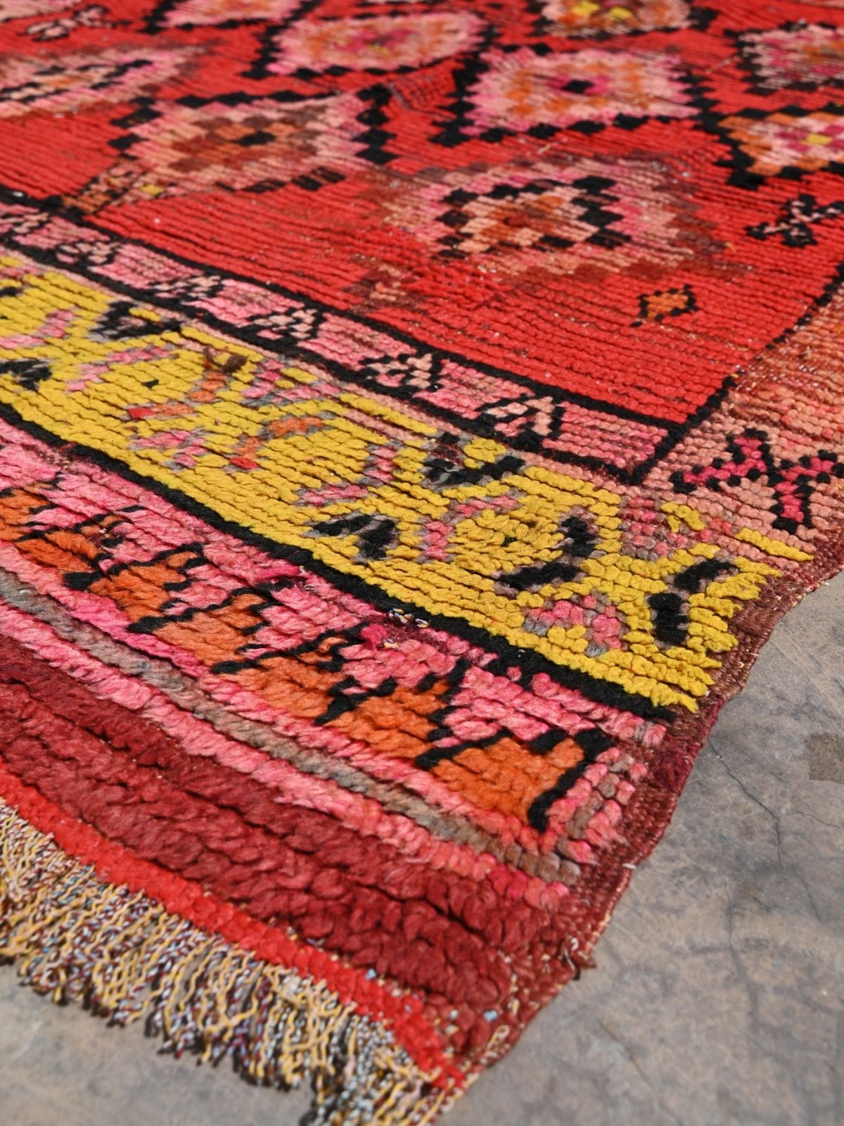 Vintage Boujad Rug - Bright Red Diamonds 128x170cm