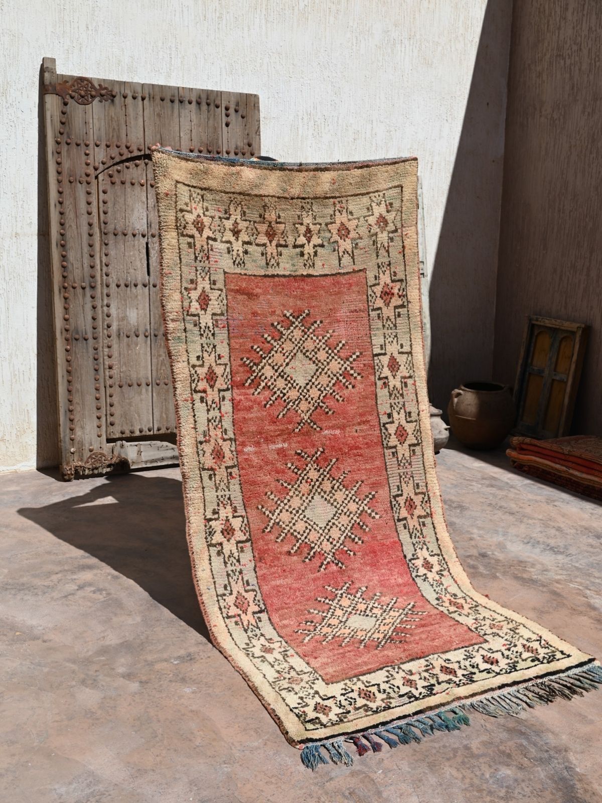 Vintage Boujad Runner Rug - Pink & Soft Yellow 105x230cm