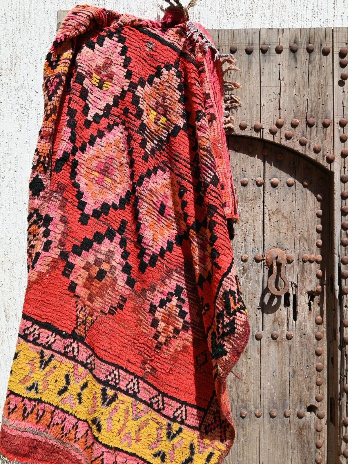Vintage Boujad Rug - Bright Red Diamonds 128x170cm