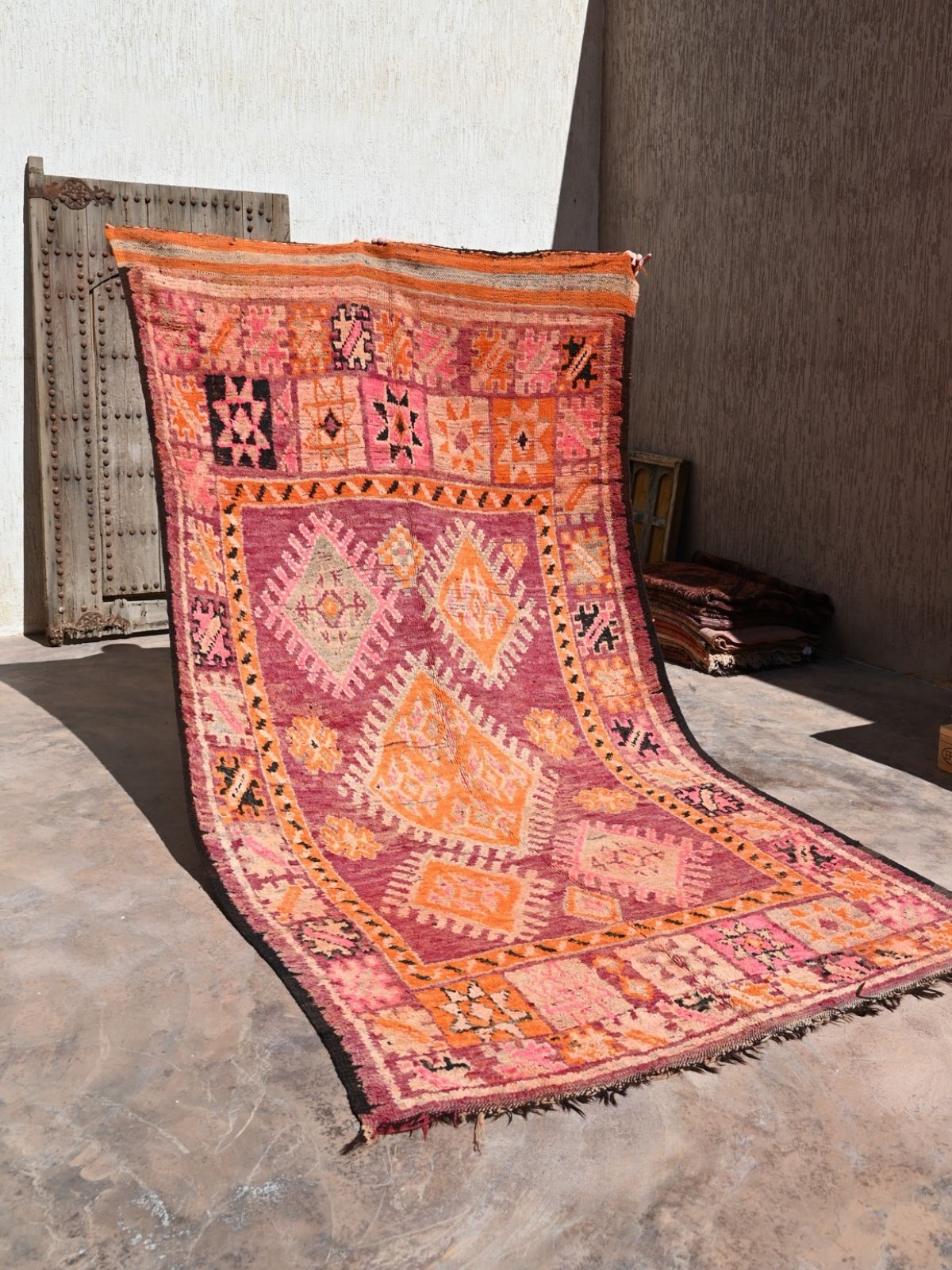 Haouz Vintage Moroccan Rug - Magenta Star 180x355cm