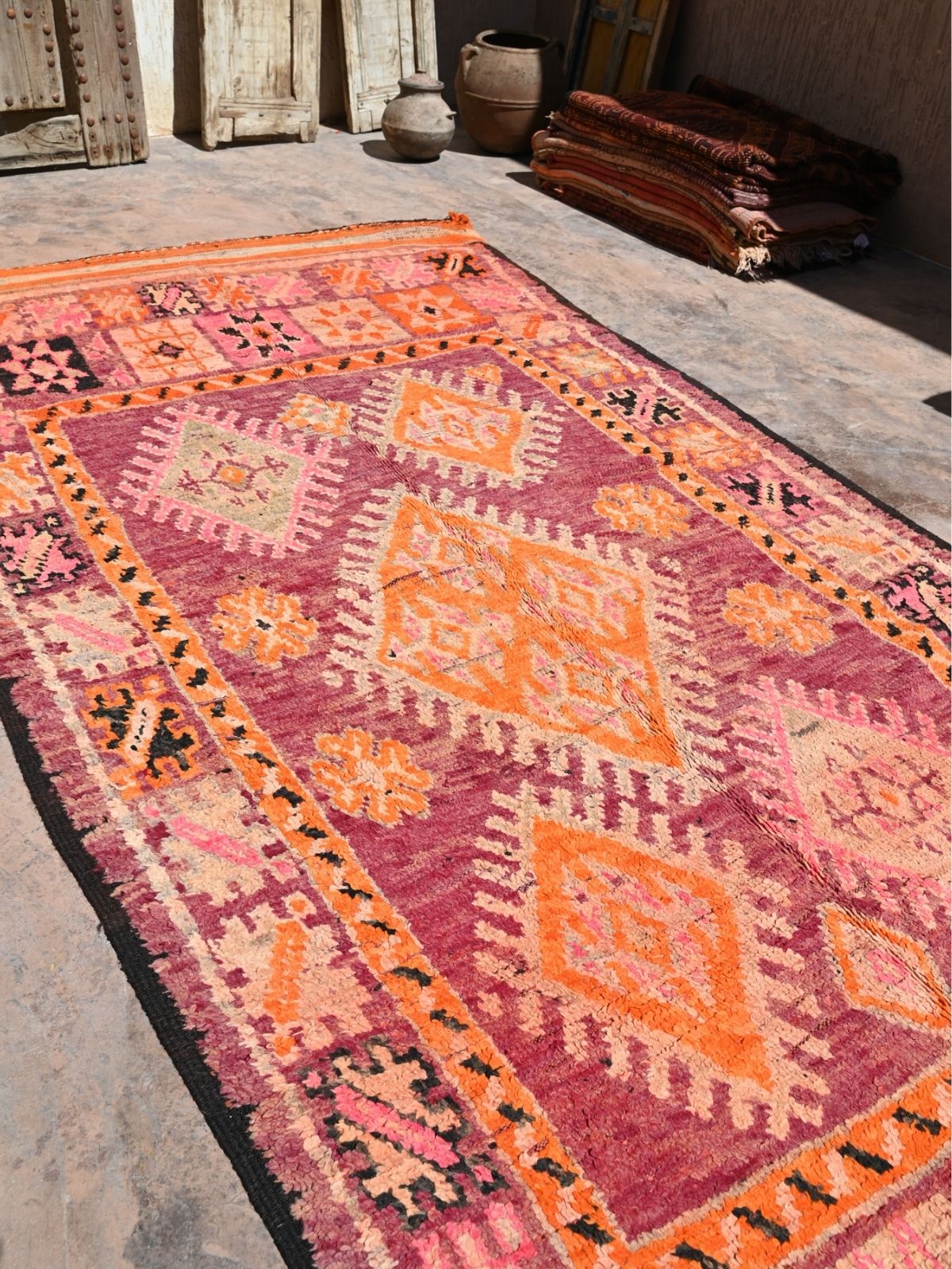 Haouz Vintage Moroccan Rug - Magenta Star 180x355cm