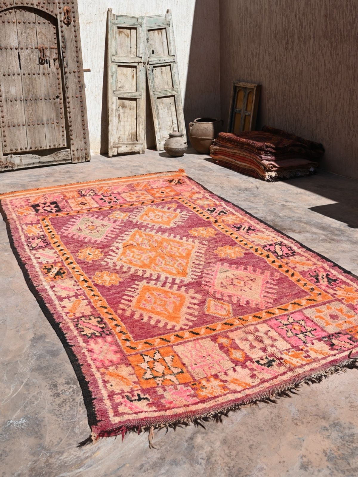 Haouz Vintage Moroccan Rug - Magenta Star 180x355cm