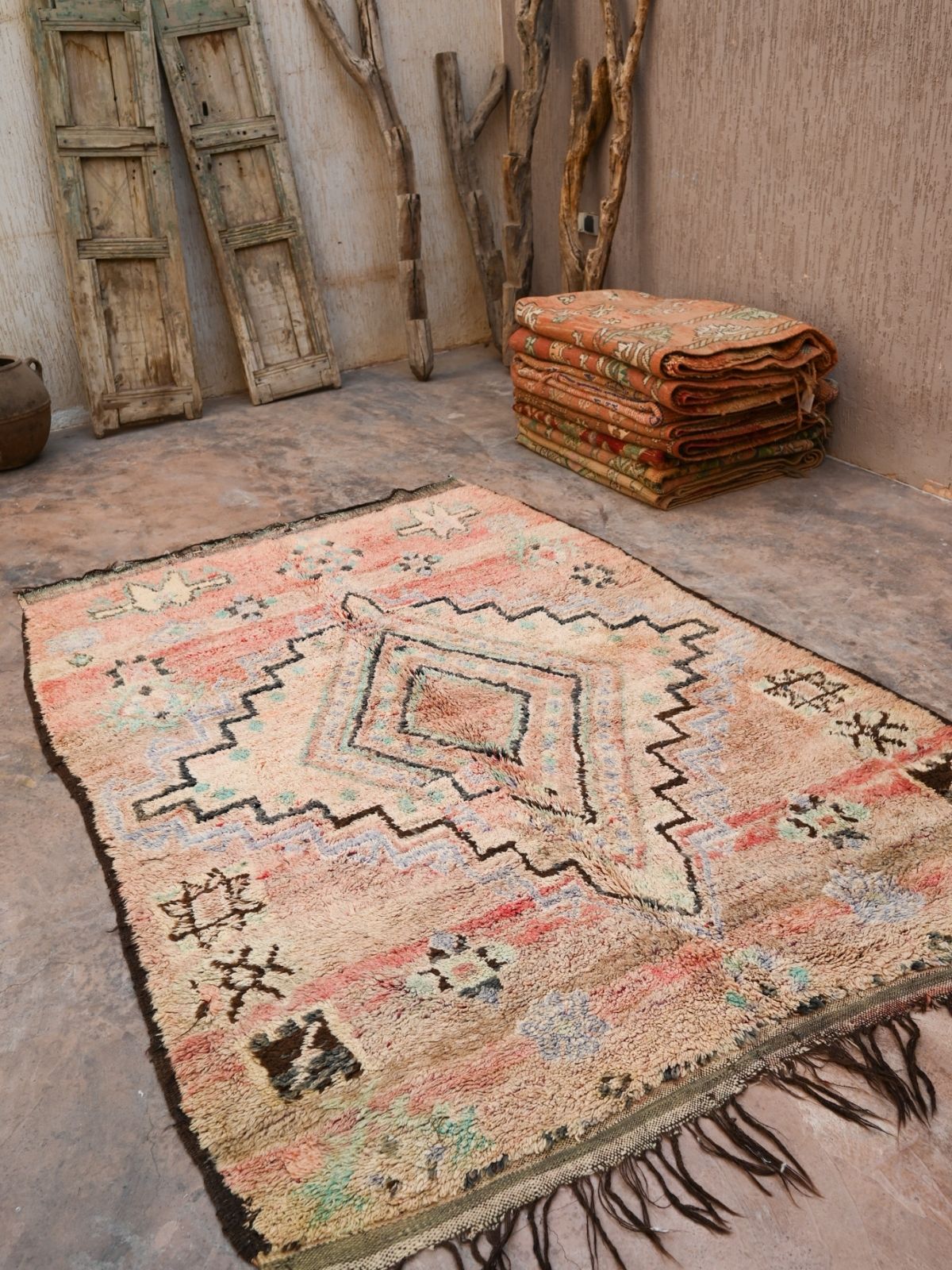 Vintage Moroccan Rug - Boujad Blush Pink 175x260cm