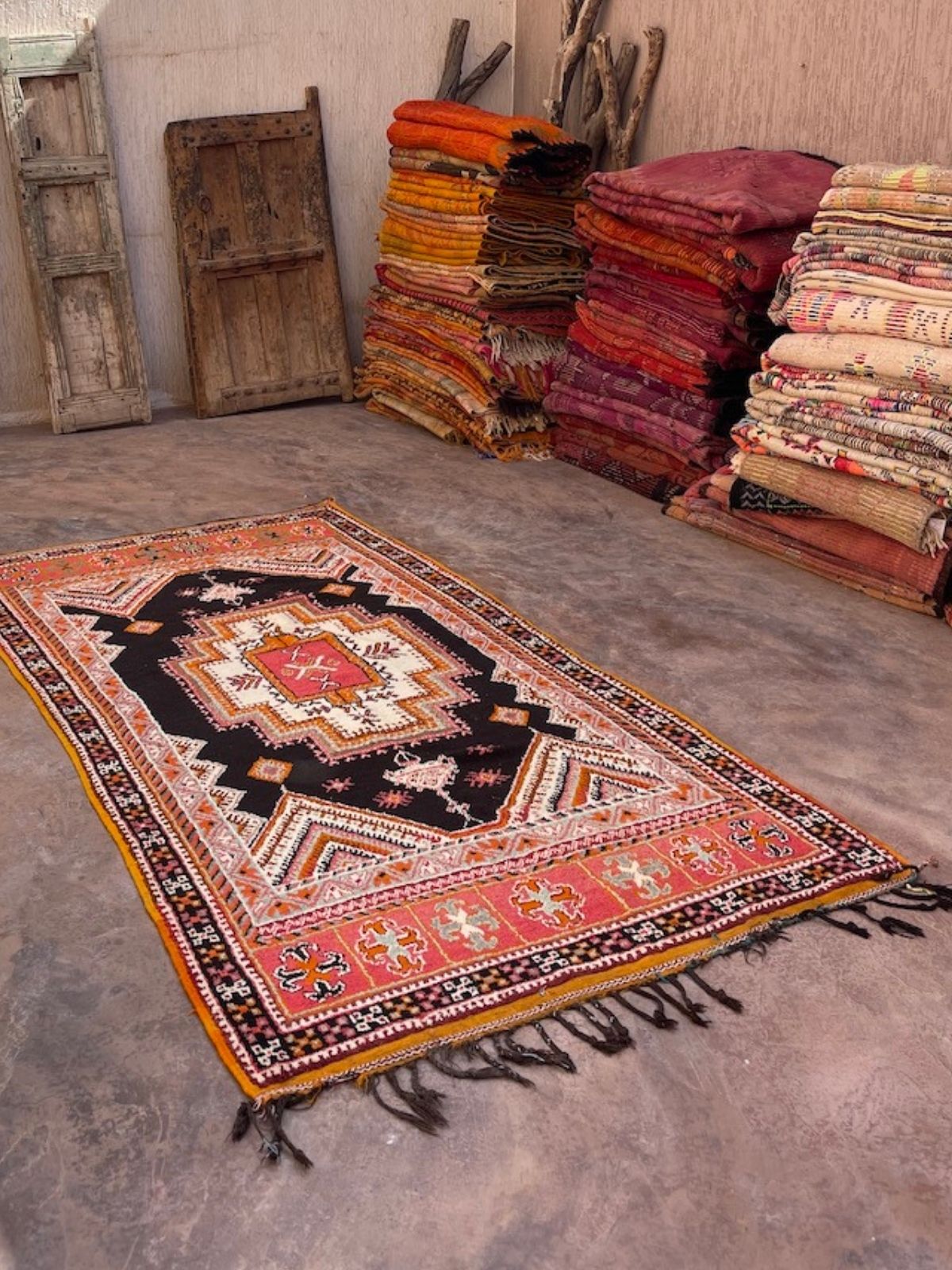 Vintage Moroccan Rug - Red Black Taznakht 140x280cm