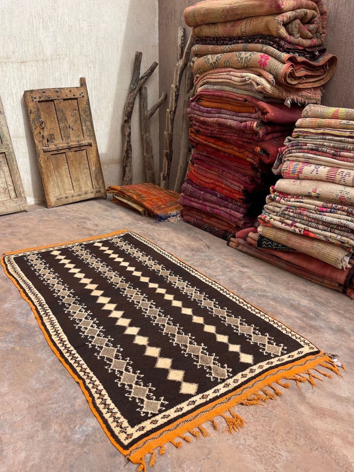 Vintage Moroccan Rug - Taznakht Henna & Gold 130x240cm