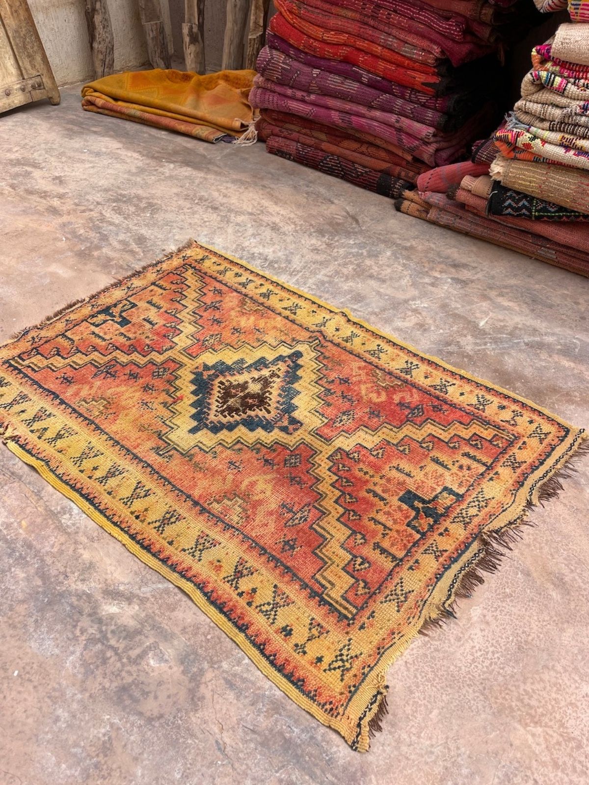Mid Century Vintage Moroccan Rug - Pink Blue Taznakht 100x150cm