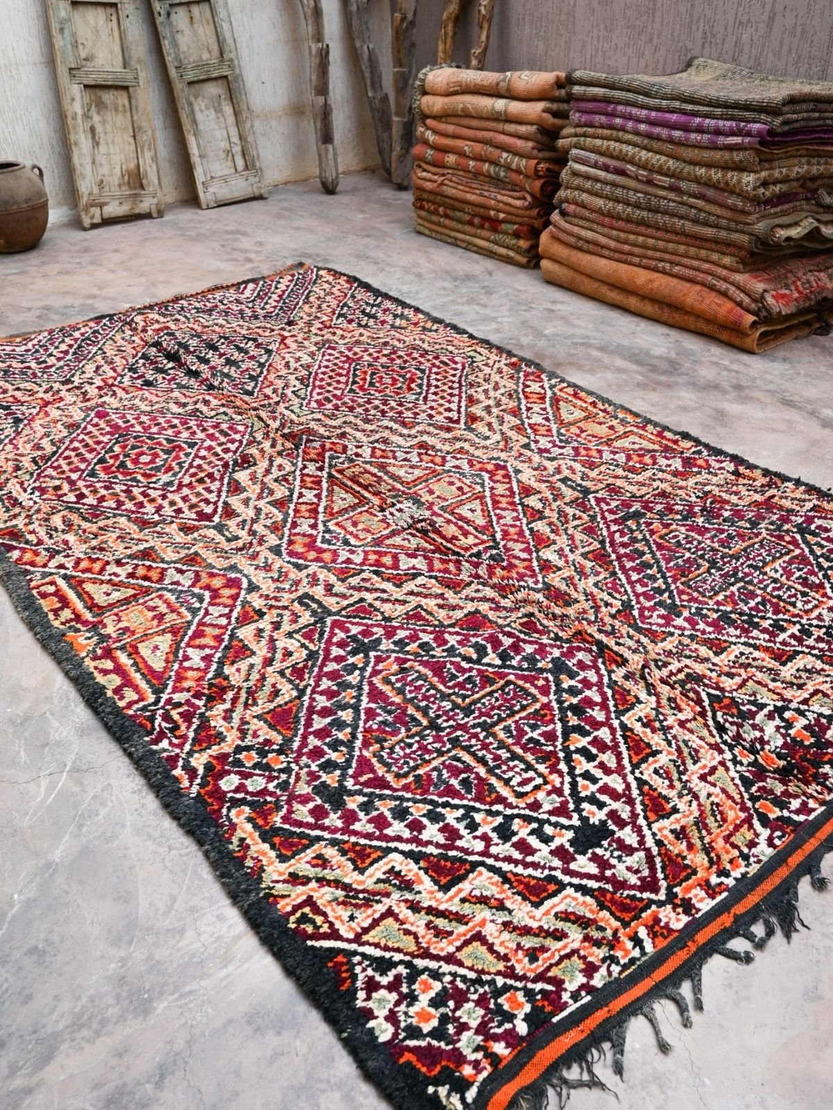 Vintage Moroccan Rug - Beni M'Guild Black 195x350cm
