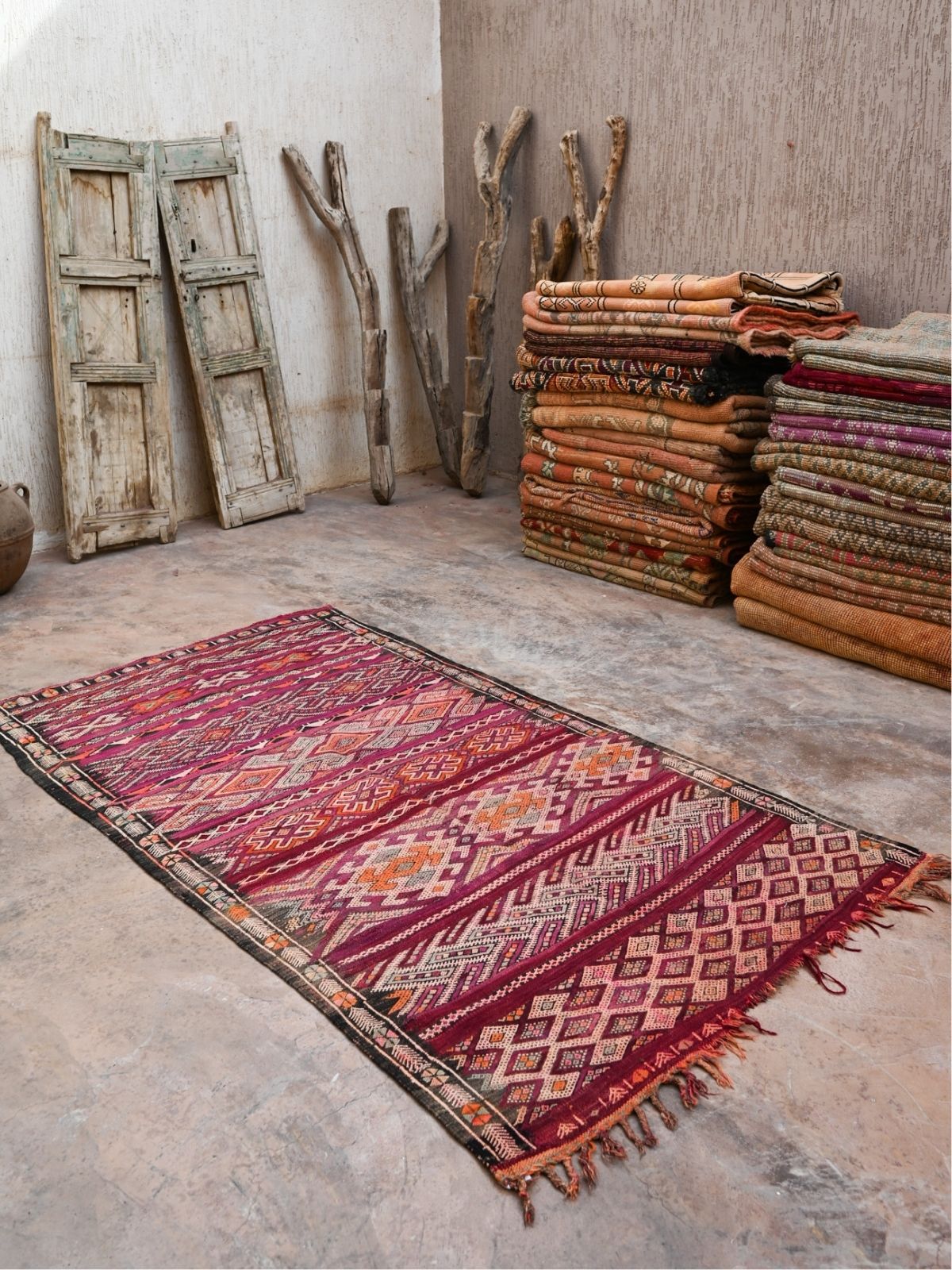 Vintage Moroccan Rug - Flat Weave Kilim Purple 124x230cm