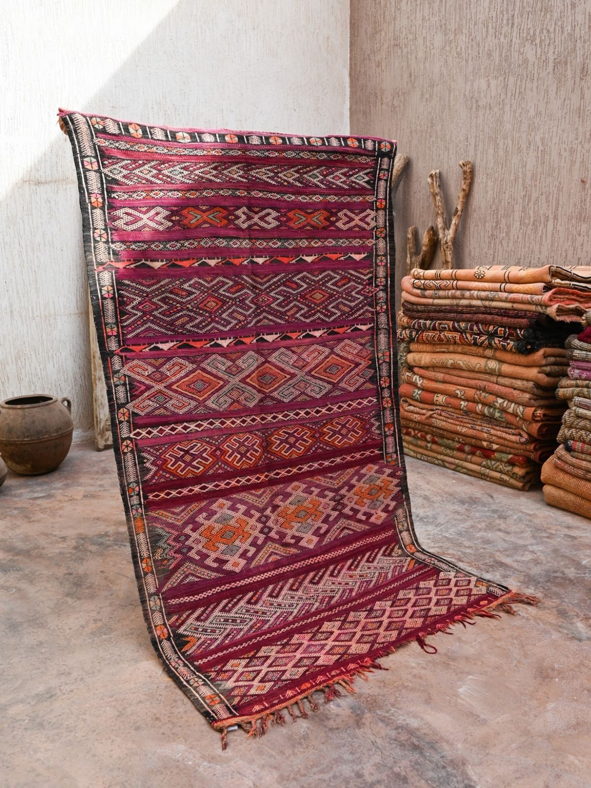 Vintage Moroccan Rug - Flat Weave Kilim Purple 124x230cm