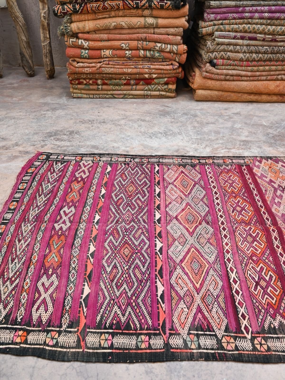 Vintage Moroccan Rug - Flat Weave Kilim Purple 124x230cm