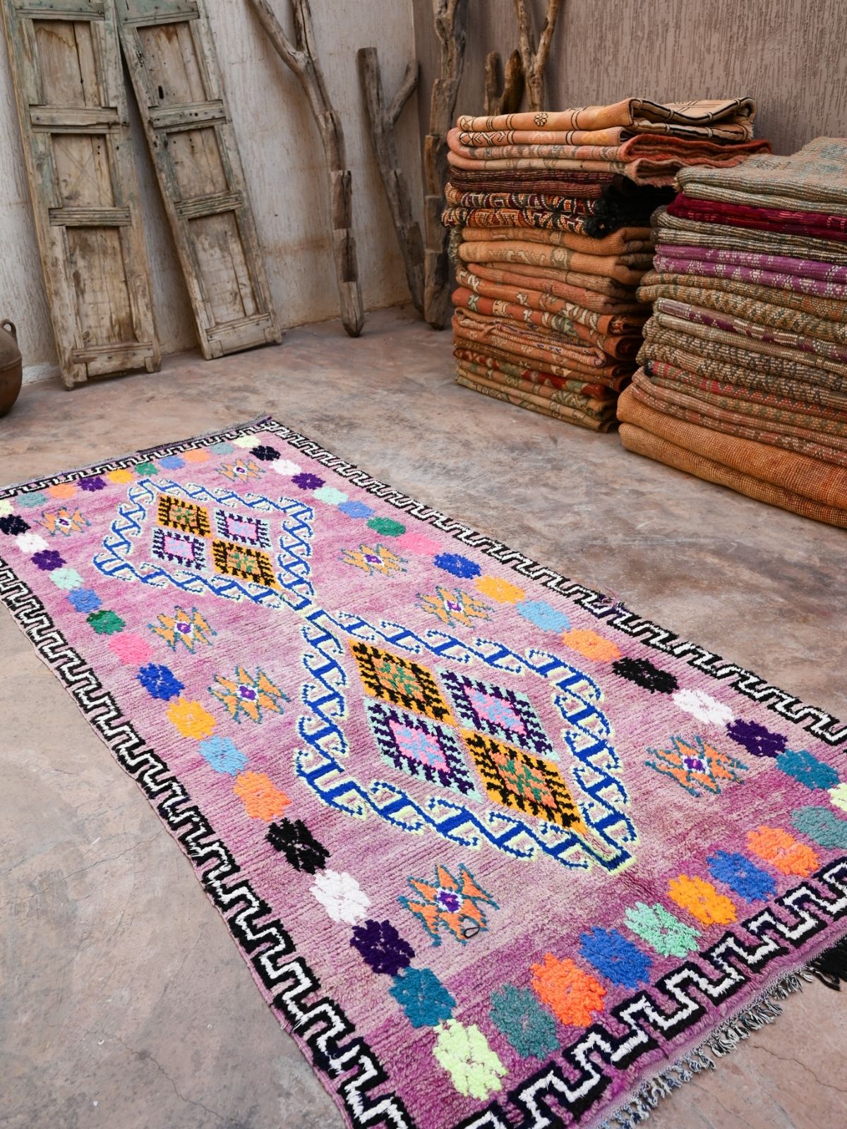 Vintage Moroccan Runner Rug - Boujad Purple 127x300cm