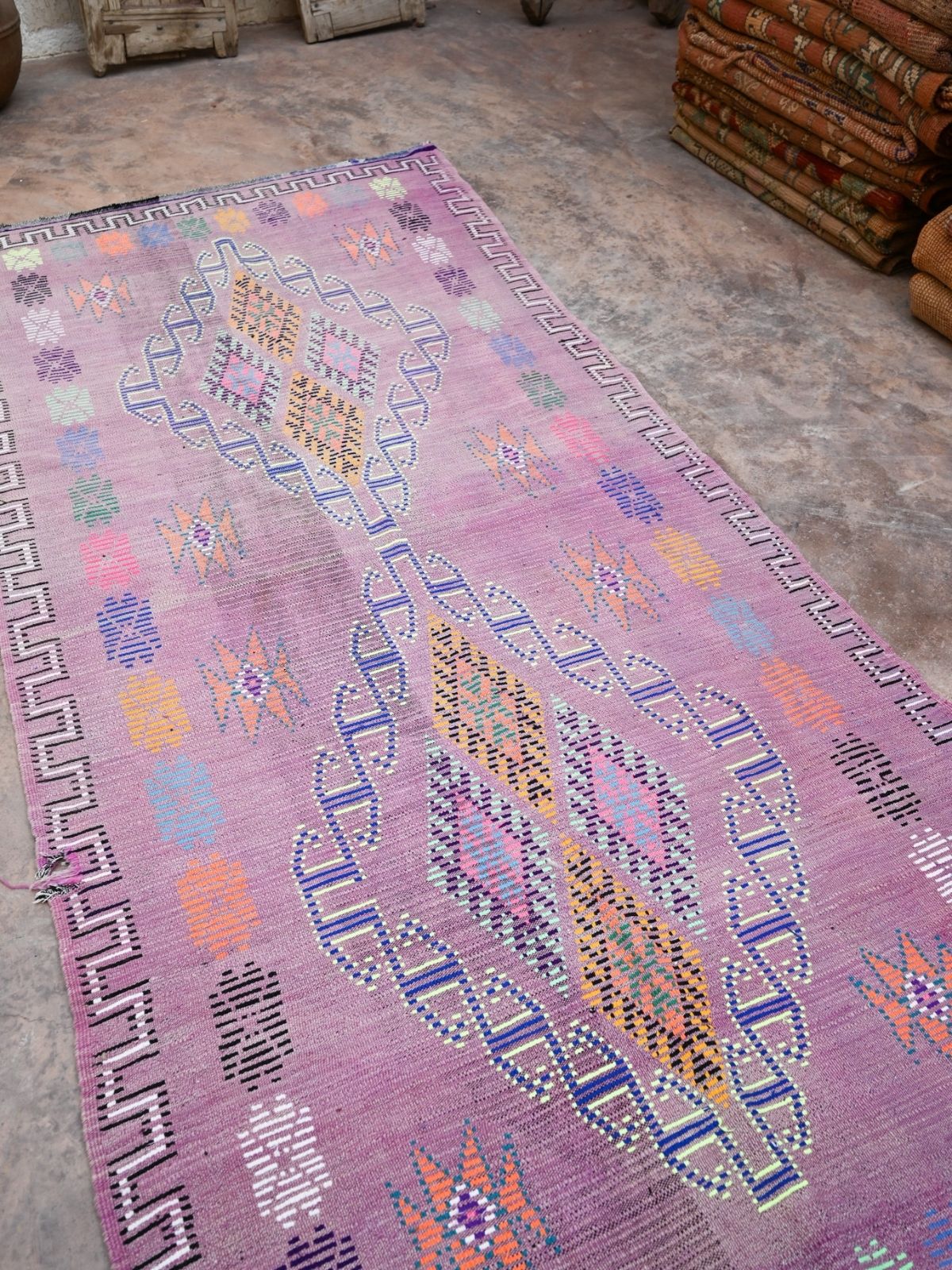 Vintage Moroccan Runner Rug - Boujad Purple 127x300cm