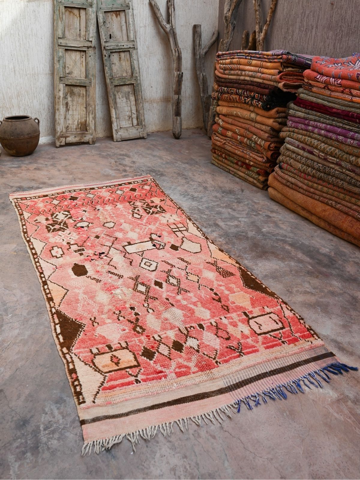 Vintage Moroccan Runner Rug - Taznakht Natural Red 115x270cm