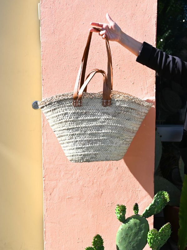 French Market Basket - Lattice Double Leather Handle Straps | Nouvelle Nomad