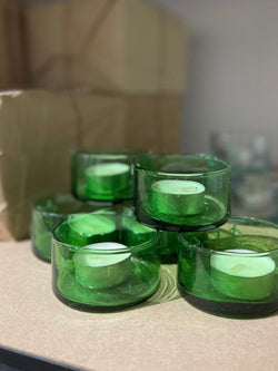 Glass Tealight Holders (Set of 6) - Green